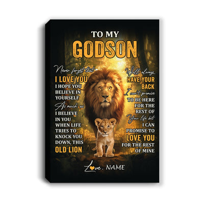 Personalized To My Godson Lion Canvas From Godfather Never Forget That I Love You Godson Birthday Gifts Graduation Christmas Custom Wall Art Print Framed Canvas | siriusteestore