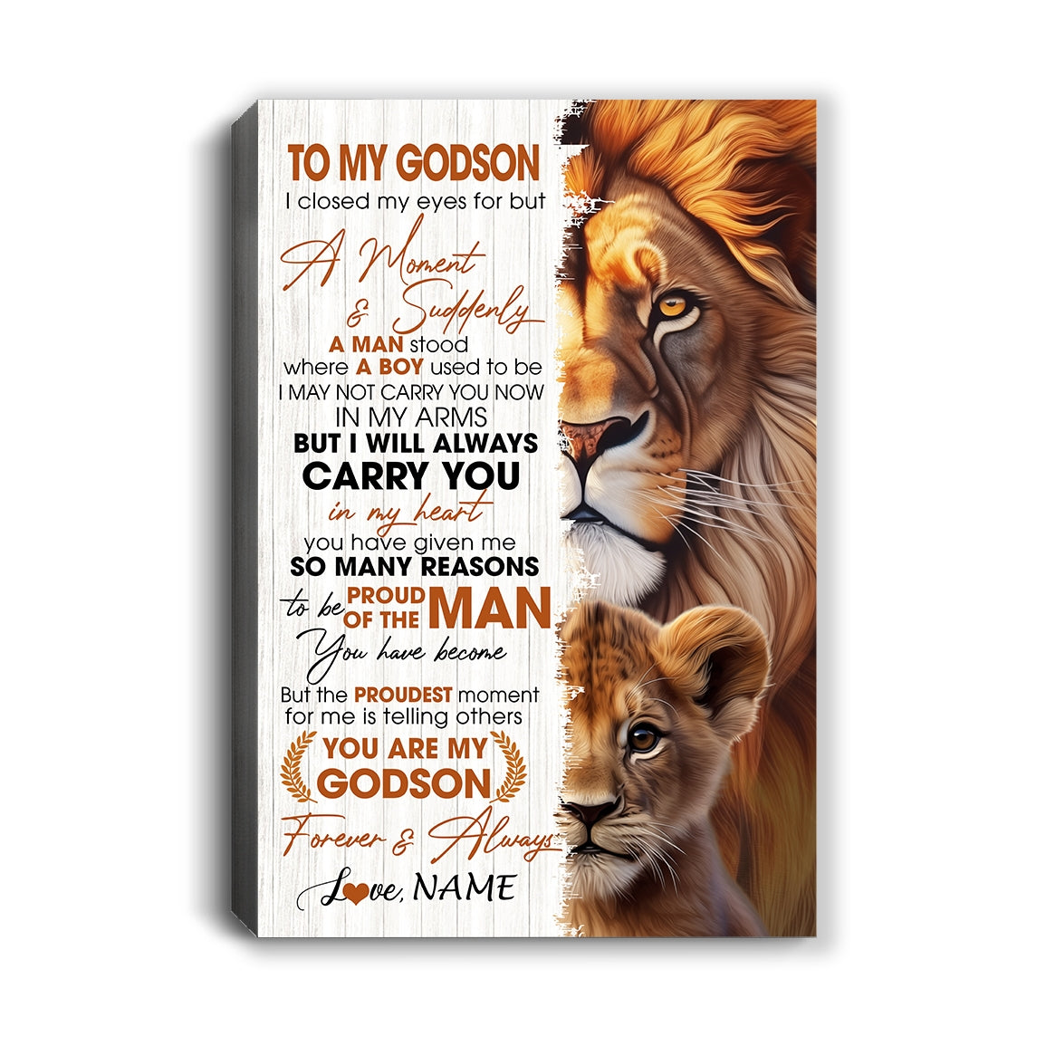 Personalized To My Godson Lion Canvas From Godfather Uncle I Closed My Eyes Great Godson Birthday Gifts Graduation Christmas Custom Wall Art Print Framed Canvas | siriusteestore