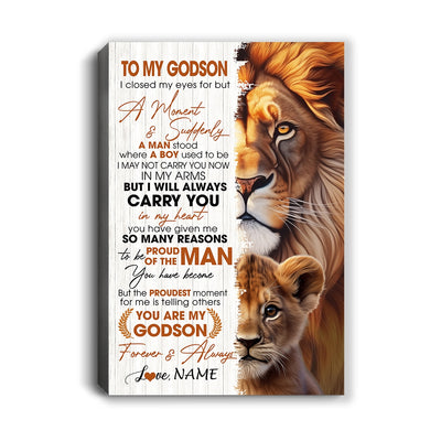 Personalized To My Godson Lion Canvas From Godfather Uncle I Closed My Eyes Great Godson Birthday Gifts Graduation Christmas Custom Wall Art Print Framed Canvas | siriusteestore