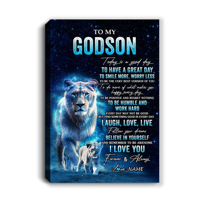 Personalized To My Godson Lion Canvas From Godmother Today Is A Good Day Godson Gifts Birthday Graduation Christmas Custom Wall Art Print Framed Canvas | siriusteestore