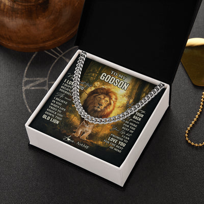 Cuban Link Chain Necklace Stainless Steel | 2 | Personalized To My Godson Lion Necklace From Godfather Never Forget That I Love You Godson Birthday Graduation Christmas Customized Gift Box Message Card | siriusteestore