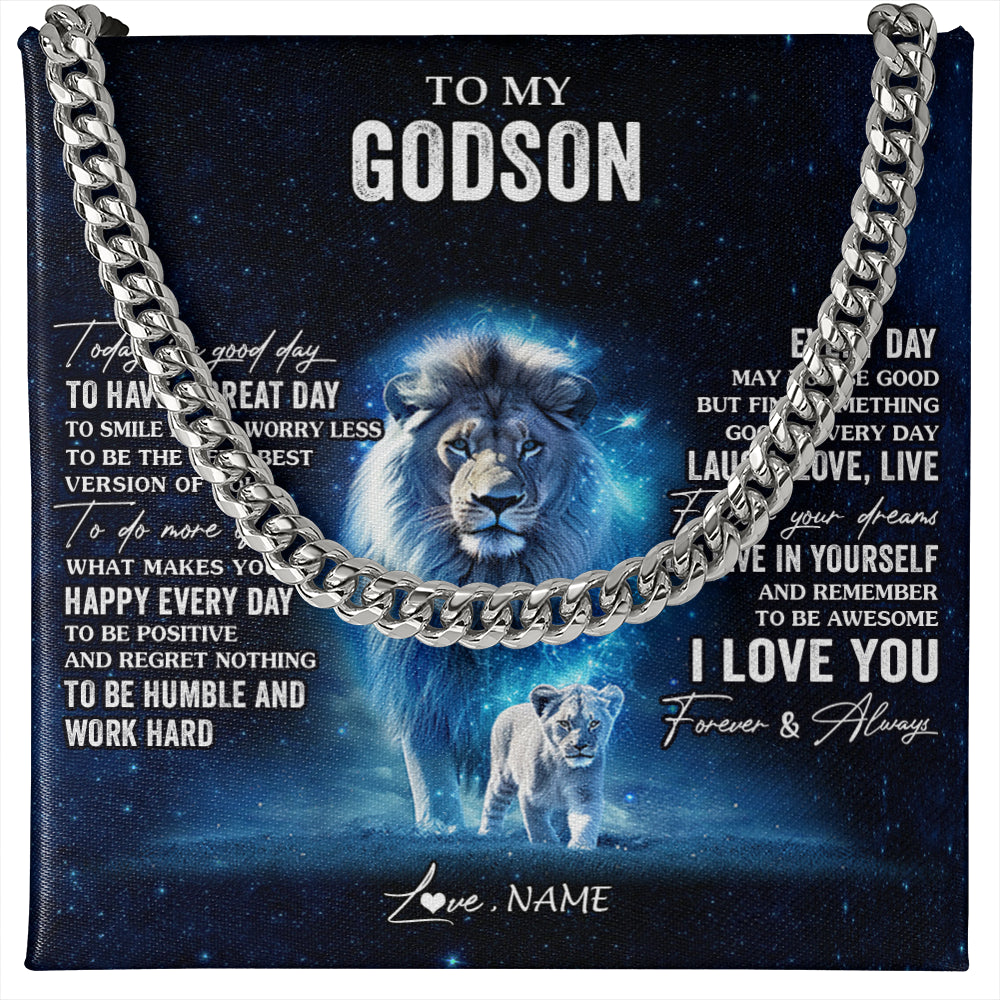 Cuban Link Chain Necklace Stainless Steel | 1 | Personalized To My Godson Lion Necklace From Godfather Today Is A Good Day Godson Gifts Birthday Graduation Christmas Customized Gift Box Message Card | siriusteestore