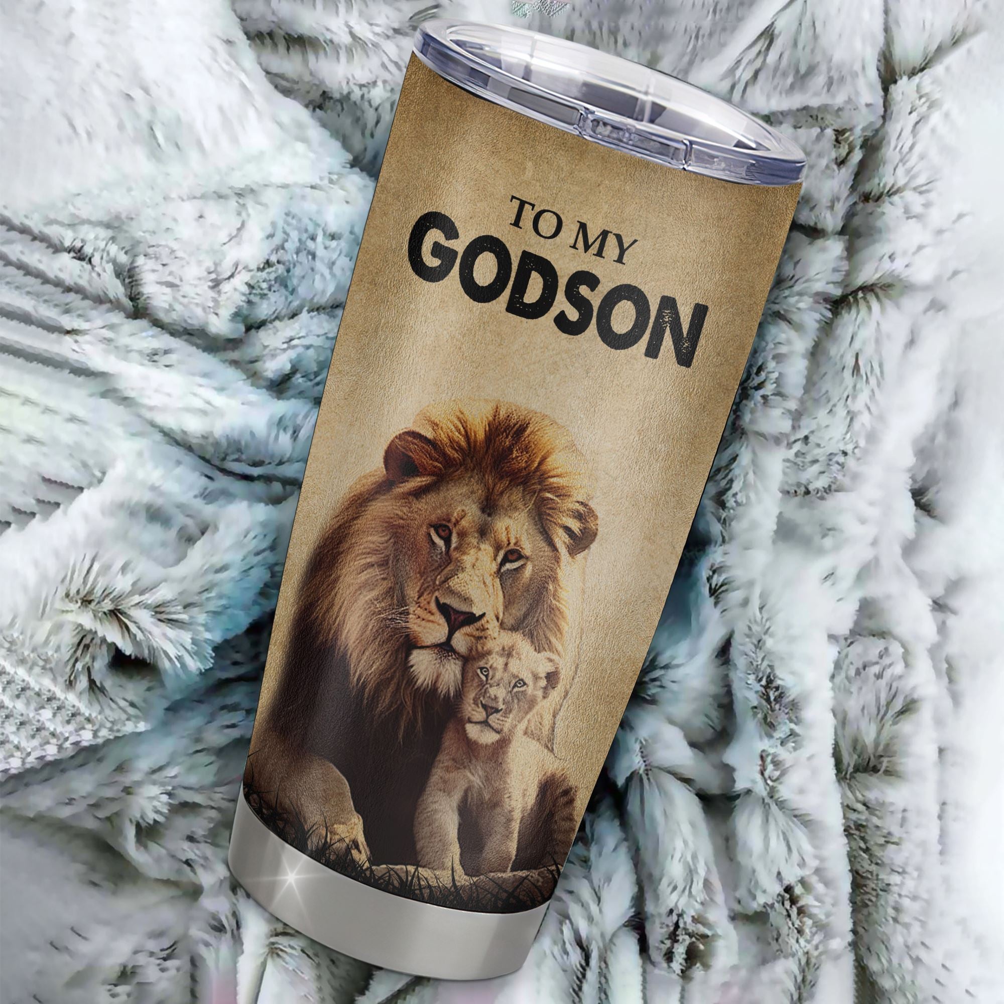 Personalized To My Godson Lion Tumbler From Godfather Stainless Steel Cup I'll Stay There Forever Godson Birthday Graduation Christmas Travel Mug | siriusteestore