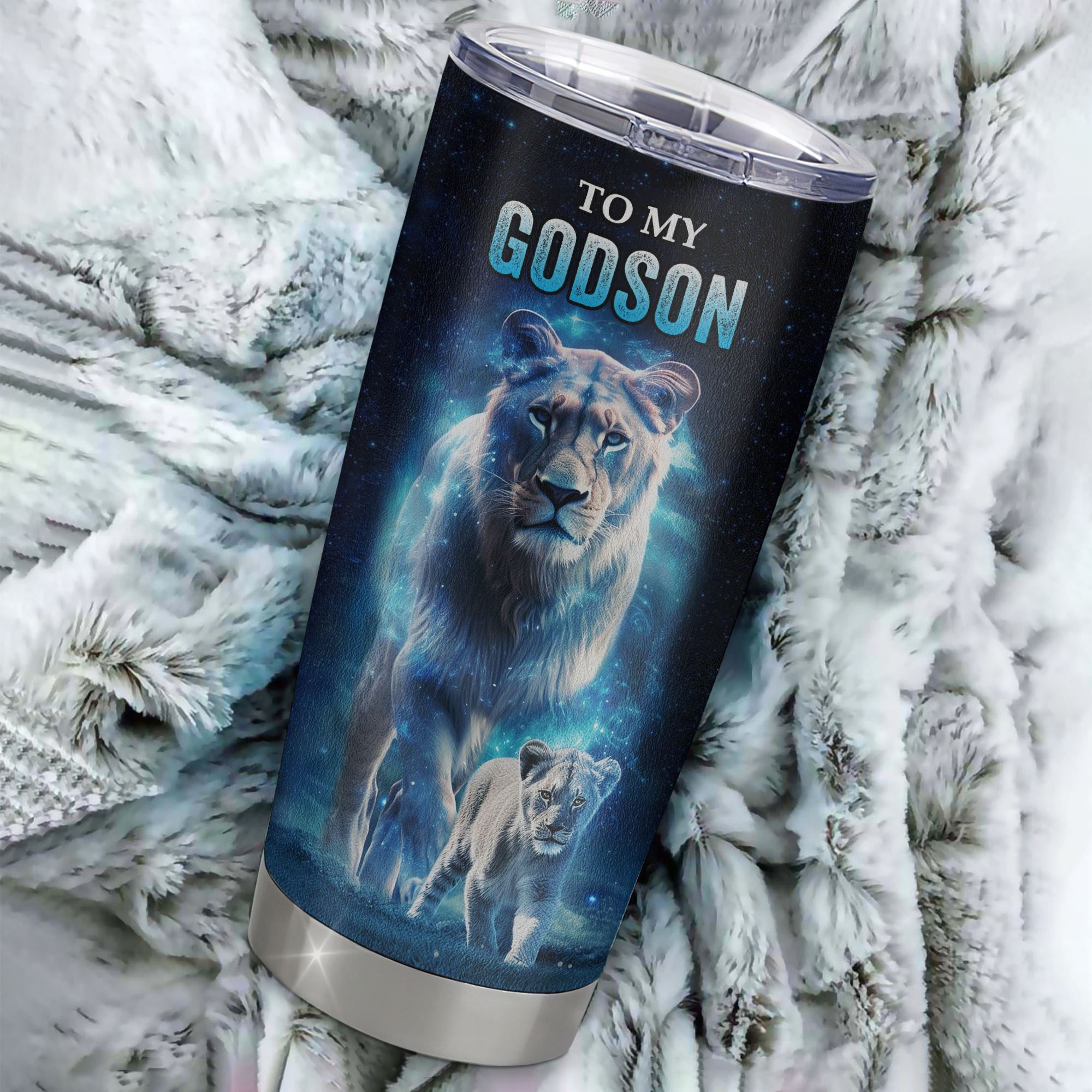 Personalized To My Godson Lion Tumbler From Godmother Stainless Steel Cup Today Is A Good Day Godson Gifts Birthday Graduation Christmas Custom Travel Mug | siriusteestore