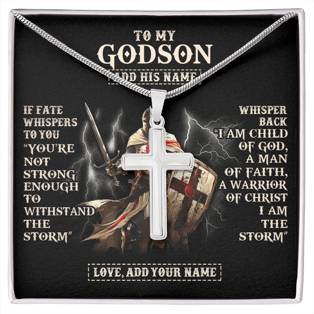 Stainless Cross Necklace Stainless Steel | 1 | Personalized To My Godson Necklace From Godfather For Men Warrior Knight Templar I Am The Storm Birthday Gifts For Godson Christmas Gift Box Message Card | https://siriusteestore.