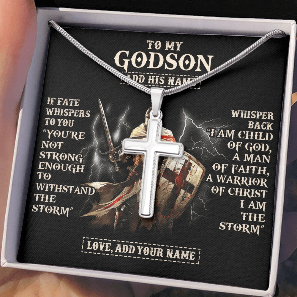 Stainless Cross Necklace Stainless Steel | 2 | Personalized To My Godson Necklace From Godfather For Men Warrior Knight Templar I Am The Storm Birthday Gifts For Godson Christmas Gift Box Message Card | https://siriusteestore.