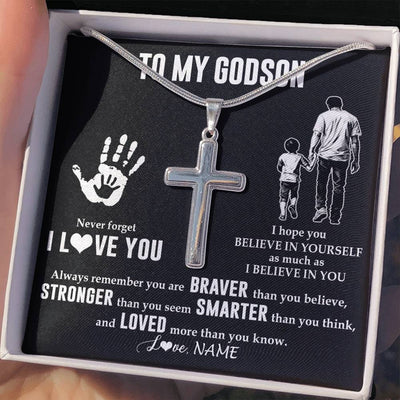 Stainless Cross Necklace Stainless Steel | 2 | Personalized To My Godson Necklace From Godfather Never Forget I Love You Godson Birthday Gifts Christmas New Year Graduation Customized Gift Box Message Card | siriusteestore