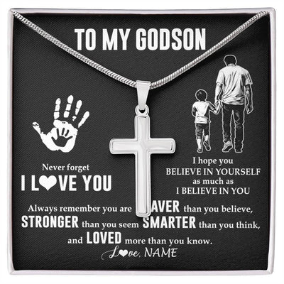 Stainless Cross Necklace Stainless Steel | 1 | Personalized To My Godson Necklace From Godfather Never Forget I Love You Godson Birthday Gifts Christmas New Year Graduation Customized Gift Box Message Card | siriusteestore