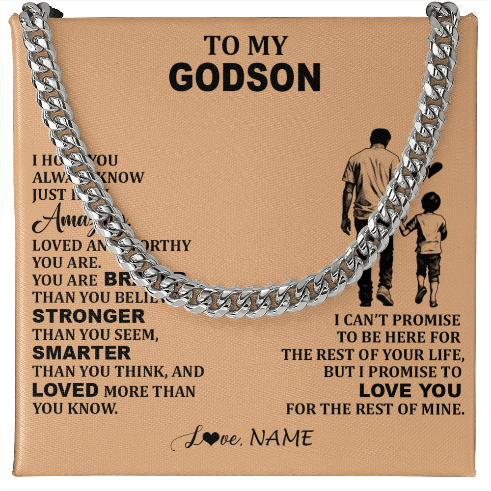 Cuban Link Chain Necklace Stainless Steel | 1 | Personalized To My Godson Necklace From Godfather Promise To Love You Godson Birthday Gifts Graduation Jewelry Christmas Customized Gift Box Message Card | siriusteestore