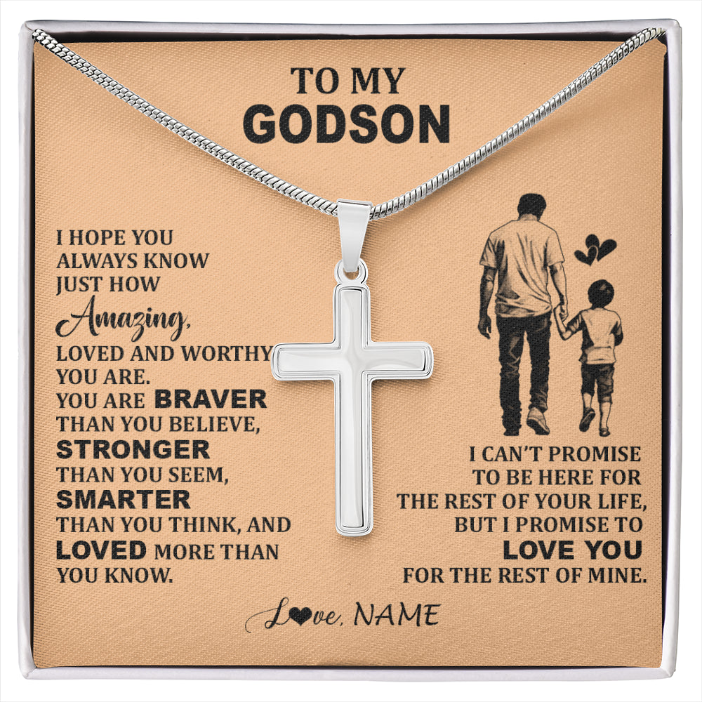 Stainless Cross Necklace Stainless Steel | 1 | Personalized To My Godson Necklace From Godfather Promise To Love You Godson Birthday Gifts Graduation Jewelry Christmas Customized Gift Box Message Card | siriusteestore