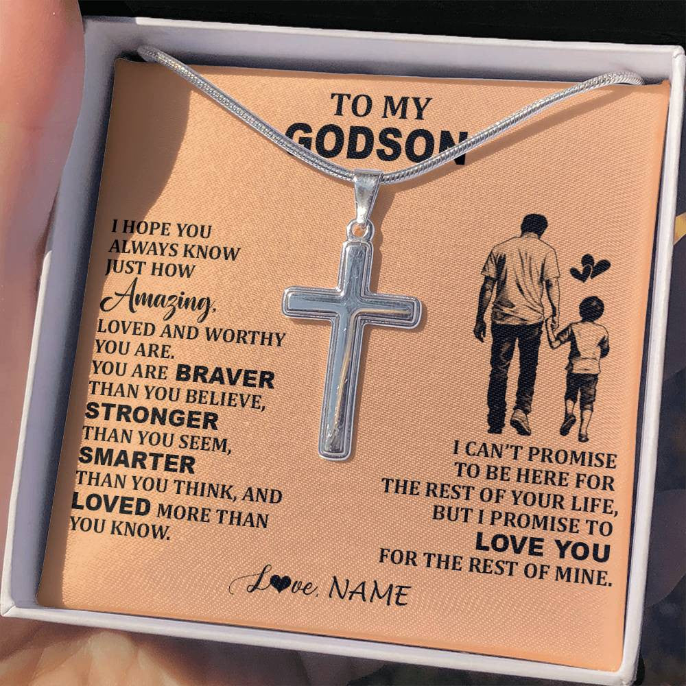 Stainless Cross Necklace Stainless Steel | 2 | Personalized To My Godson Necklace From Godfather Promise To Love You Godson Birthday Gifts Graduation Jewelry Christmas Customized Gift Box Message Card | siriusteestore