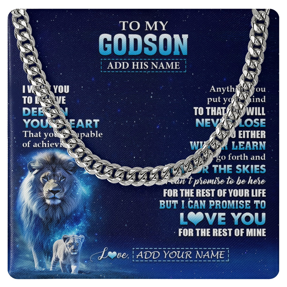 Cuban Link Chain Necklace Stainless Steel | 1 | Personalized To My Godson Necklace From Godfather Uncle Believe Your Heart Godson Gift Birthday Graduation Christmas Customized Gift Box Message Card | siriusteestore.myshopify