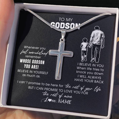 Stainless Cross Necklace Stainless Steel | 2 | Personalized To My Godson Necklace From Godfather Whenever You Feel Overwhelmed Godson Jewelry Birthday Graduation Christmas Customized Gift Box Message Card | siriusteestore