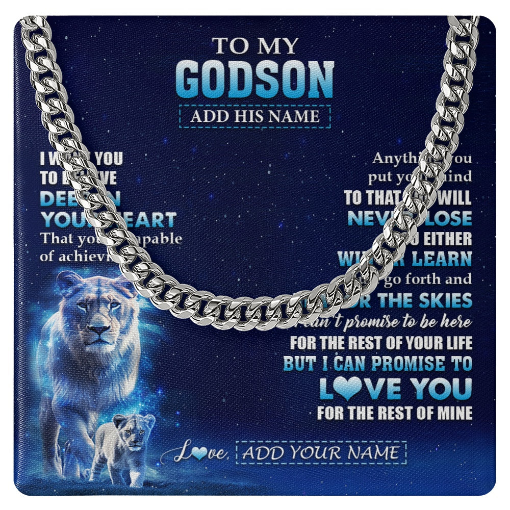 Cuban Link Chain Necklace Stainless Steel | 1 | Personalized To My Godson Necklace From Godmother Aunt Believe Your Heart Godson Gift Birthday Graduation Christmas Customized Gift Box Message Card | siriusteestore.myshopify