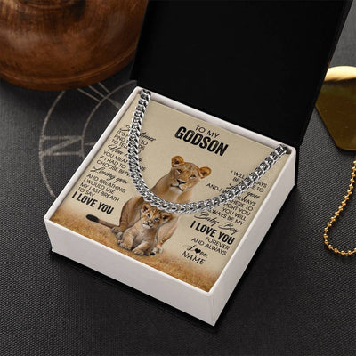 Cuban Link Chain Necklace Stainless Steel | 2 | Personalized To My Godson Necklace From Godmother Aunt Sometimes It's Hard Lion Godson Gift Birthday Jewelry Christmas Customized Gift Box Message Card | siriusteestore