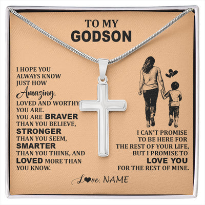 Stainless Cross Necklace Stainless Steel | 1 | Personalized To My Godson Necklace From Godmother Promise To Love You Godson Birthday Gifts Graduation Christmas Customized Gift Box Message Card | siriusteestore