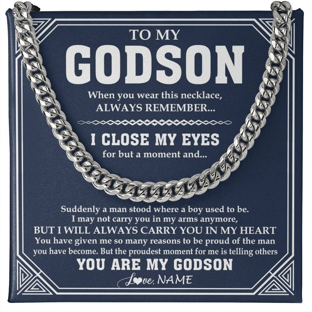 Cuban Link Chain Necklace Stainless Steel | 1 | Personalized To My Godson Necklace From Godmother Uncle Aunt Suddenly A Man Jewelry Godson Birthday Gifts Graduation Christmas Customized Gift Box Message Card | siriusteestore