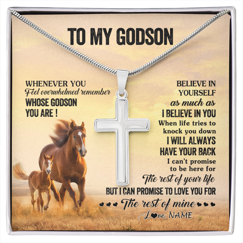 Stainless Cross Necklace Stainless Steel | 1 | Personalized To My Godson Necklace From Godmother Uncle Whenever You Feel Horse Godson Birthday Gifts Graduation Christmas Customized Gift Box Message Card | siriusteestore