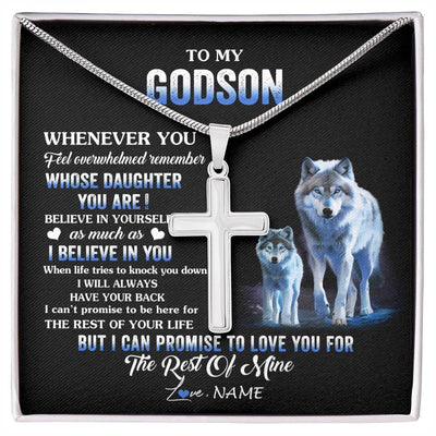 Stainless Cross Necklace Stainless Steel | 1 | Personalized To My Godson Necklace From Godmother Uncle Whenever You Feel Wolf Godson Birthday Gifts Graduation Christmas Customized Gift Box Message Card | siriusteestore