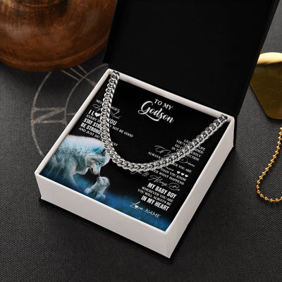 Cuban Link Chain Necklace Stainless Steel | 2 | Personalized To My Godson Necklace From Godmother Uncle Wolf Never Forget How Much I Love You Godson Birthday Gifts Christmas Customized Gift Box Message Card | siriusteestore