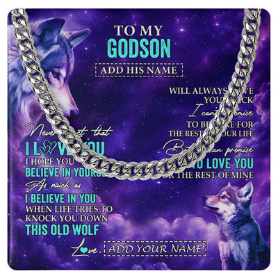 Cuban Link Chain Necklace Stainless Steel | 1 | Personalized To My Godson Necklace From Godmother Uncle Wolf Never Forget I Love You Godson Birthday Gifts Graduation Christmas Custom Gift Box Message Card Shirt & Hoodie | https://siriusteestore.