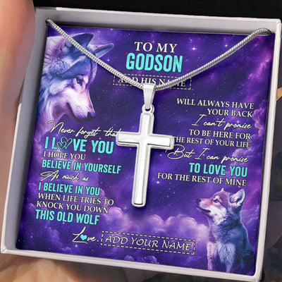 Stainless Cross Necklace Stainless Steel | 2 | Personalized To My Godson Necklace From Godmother Uncle Wolf Never Forget I Love You Godson Birthday Gifts Graduation Christmas Custom Gift Box Message Card Shirt & Hoodie | https://siriusteestore.