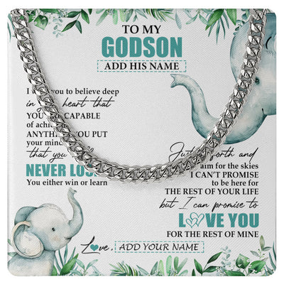 Cuban Link Chain Necklace Stainless Steel | 1 | Personalized To My Godson Necklace From Godmother Uncle You Will Never Lose Elephant Godson Birthday Gifts Graduation Christmas Custom Gift Box Message Card | siriusteestore