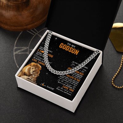 Cuban Link Chain Necklace Stainless Steel | 2 | Personalized To My Godson Necklace From Uncle Live Laugh Love Lion Godson Birthday Gifts Positive Graduation Christmas Customized Gift Box Message Card | siriusteestore