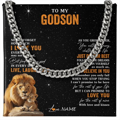 Cuban Link Chain Necklace Stainless Steel | 1 | Personalized To My Godson Necklace From Uncle Live Laugh Love Lion Godson Birthday Gifts Positive Graduation Christmas Customized Gift Box Message Card | siriusteestore