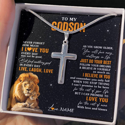 Stainless Cross Necklace Stainless Steel | 2 | Personalized To My Godson Necklace From Uncle Live Laugh Love Lion Godson Birthday Gifts Positive Graduation Christmas Customized Gift Box Message Card | siriusteestore