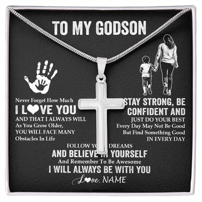 Stainless Cross Necklace Stainless Steel | 1 | Personalized To My Godson Necklace I Love You Forever From Godmother Godson Birthday Gifts Christmas Thanksgiving Graduation Customized Gift Box Message Card | siriusteestore