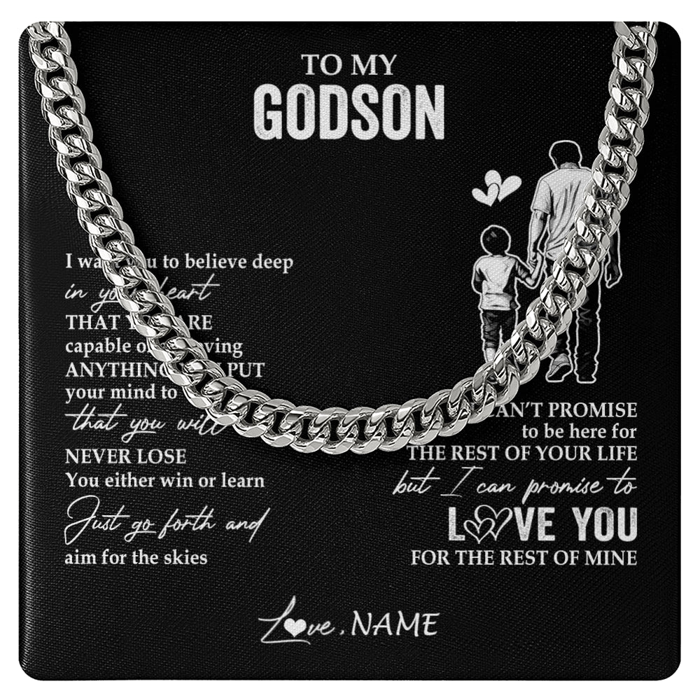Cuban Link Chain Necklace Stainless Steel | 1 | Personalized To My Godson Necklace You Will Never Lose From Godfather Uncle Godson Birthday Gifts Graduation Christmas Customized Gift Box Message Card | siriusteestore