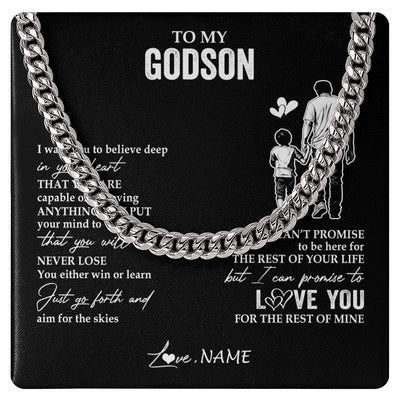 Cuban Link Chain Necklace Stainless Steel | 1 | Personalized To My Godson Necklace You Will Never Lose From Godfather Uncle Godson Birthday Gifts Graduation Christmas Customized Gift Box Message Card | siriusteestore