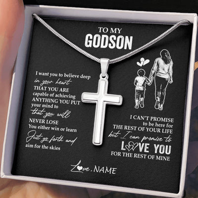 Stainless Cross Necklace Stainless Steel | 2 | Personalized To My Godson Necklace You Will Never Lose From Godmother Aunt Godson Birthday Gifts Graduation Christmas Customized Gift Box Message Card | siriusteestore