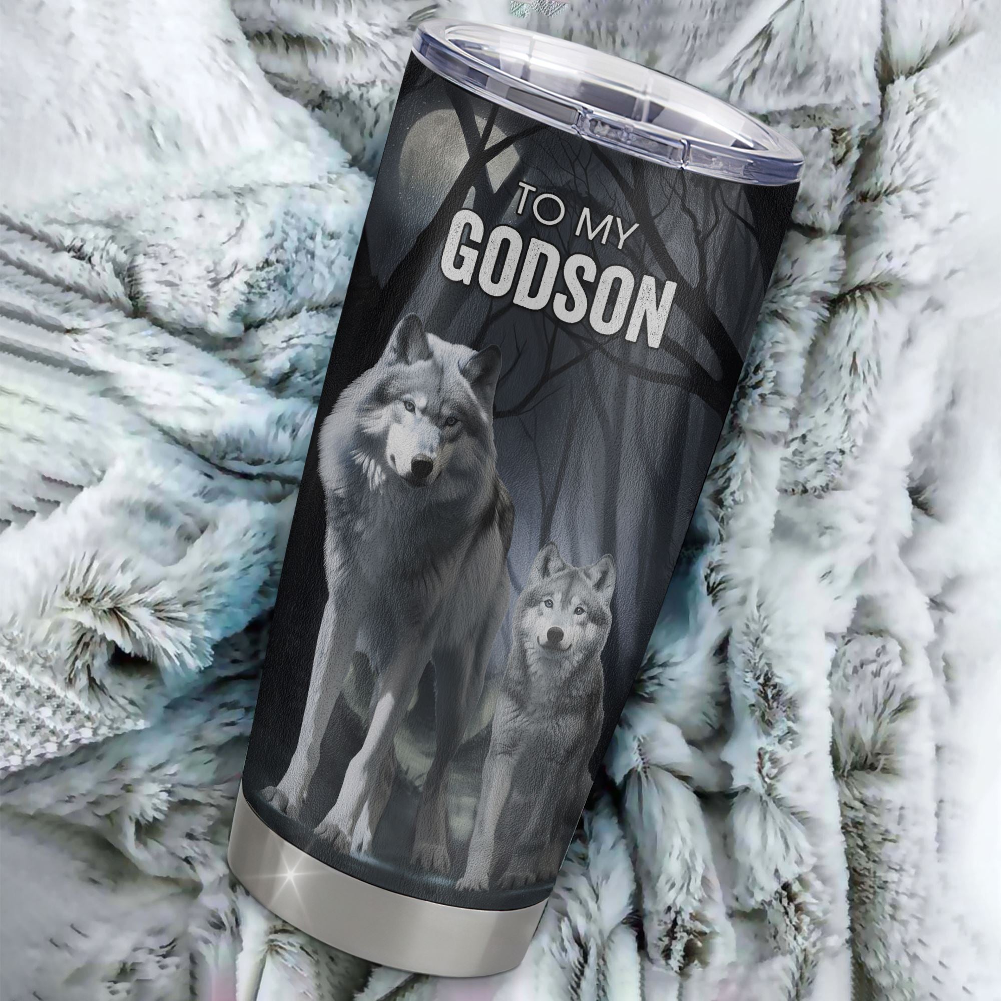 Personalized To My Godson Tumbler From Aunt Uncle Stainless Steel Cup Never Feel That You Are Alone Wolf Godson Birthday Gifts Graduation Christmas Custom Travel Mug | siriusteestore