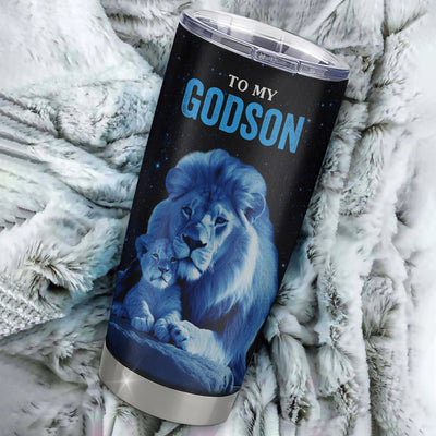 Personalized To My Godson Tumbler From Godfather Stainless Steel Cup I Love You This Old Lion Godson Birthday Graduation Christmas Travel Mug | siriusteestore