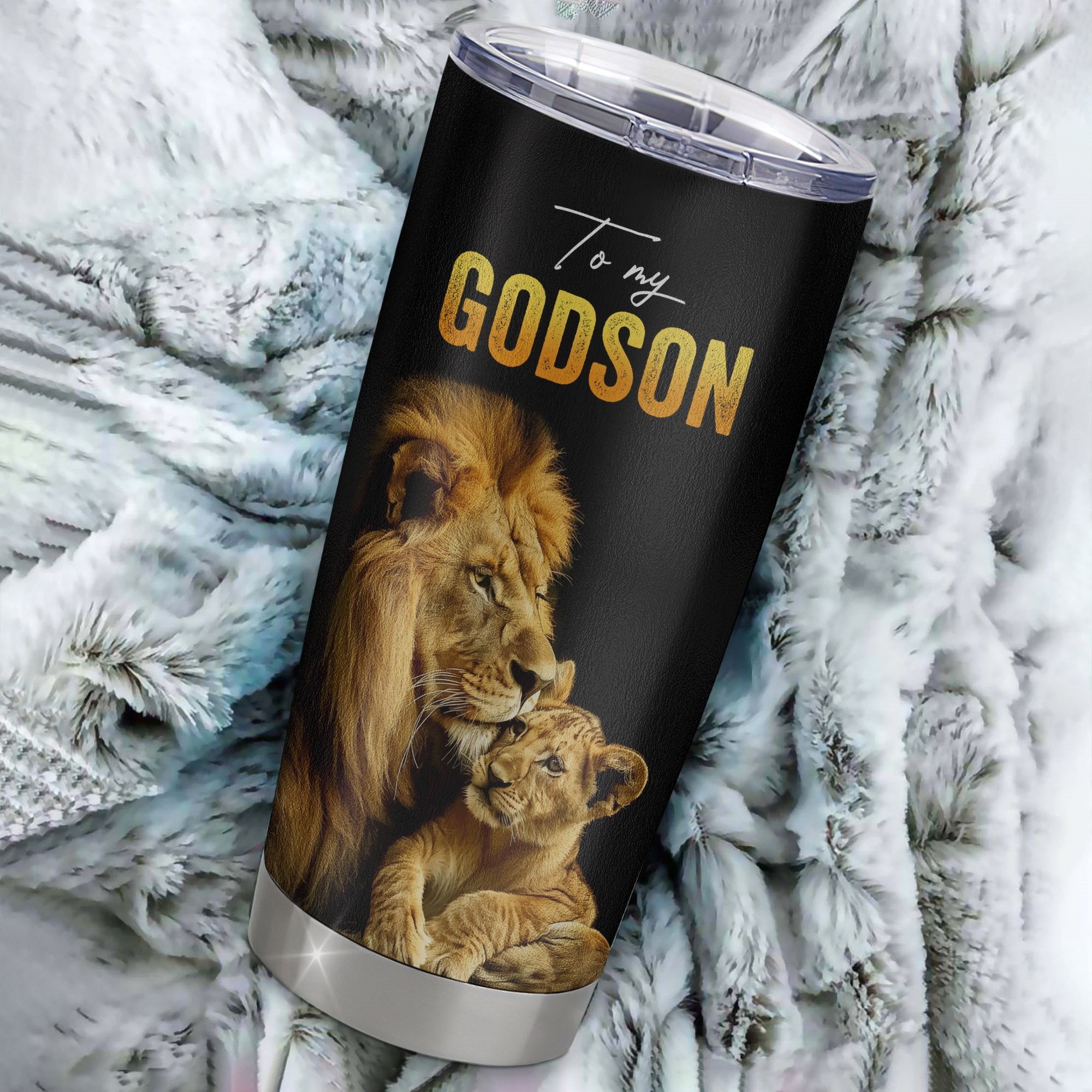 Personalized To My Godson Tumbler From Godfather Stainless Steel Cup Lion My Only Wish For You Godchild Birthday Graduation Christmas Travel Mug | siriusteestore