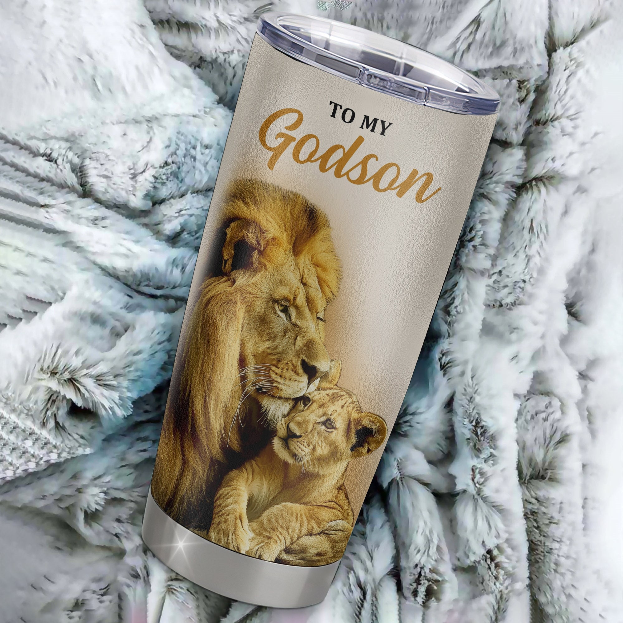 Personalized To My Godson Tumbler From Godfather Uncle Stainless Steel Cup Lion Never Feel That You Are Alone Great Godson Birthday Christmas Travel Mug | siriusteestore