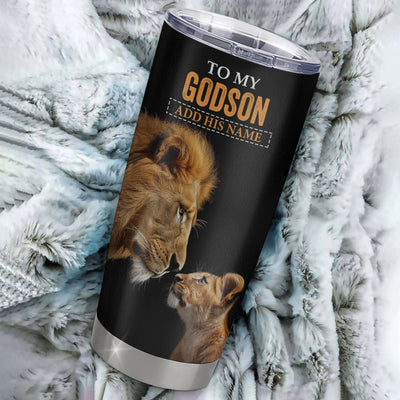 Personalized To My Godson Tumbler From Godfather Uncle You Will Never Lose Lion Godson Birthday Gifts Graduation Christmas Custom Stainless Steel Cup Travel Mug | siriusteestore