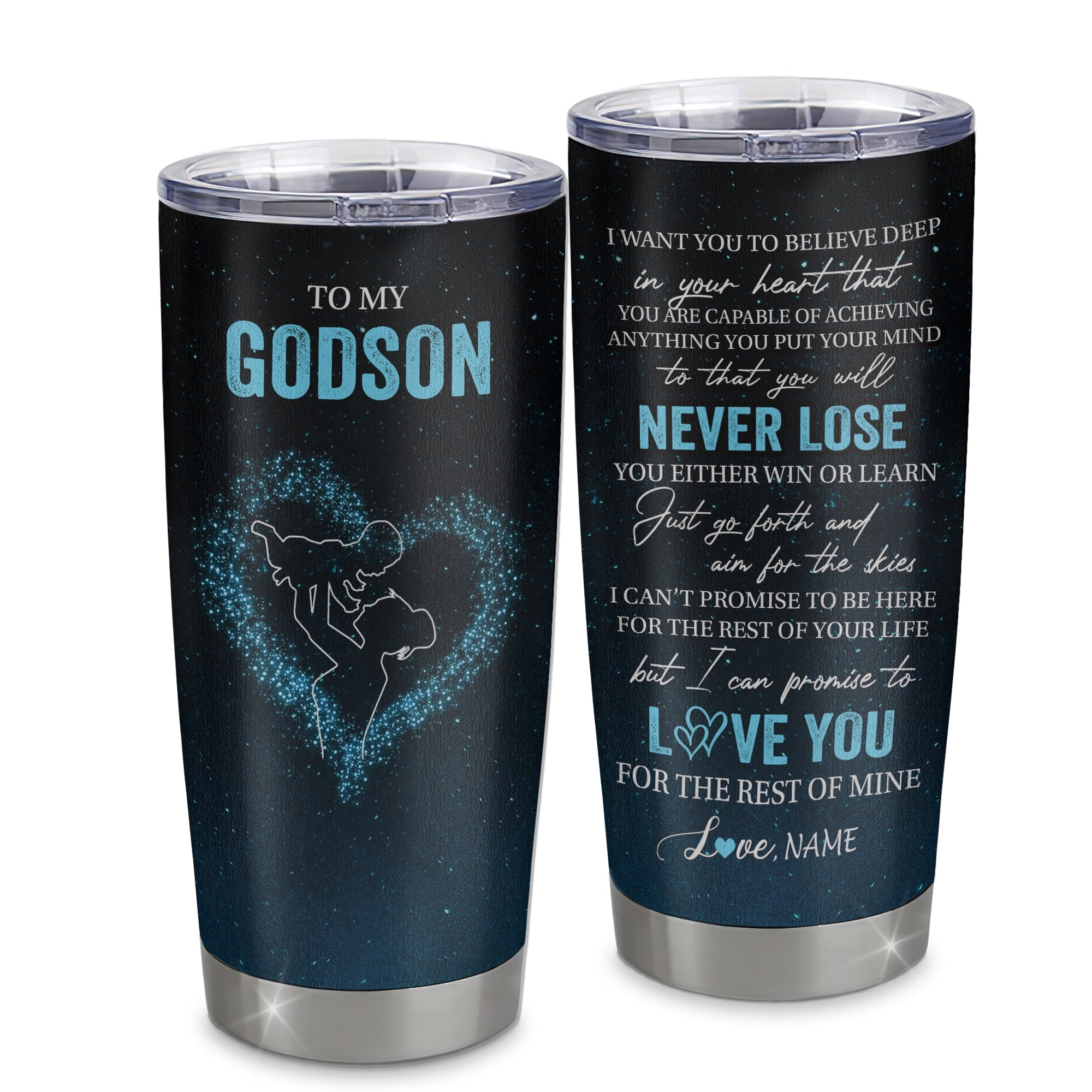 Personalized To My Godson Tumbler From Godmother Aunt Stainless Steel Cup Promise To Love You Godchild Birthday Graduation Christmas Travel Mug | siriusteestore