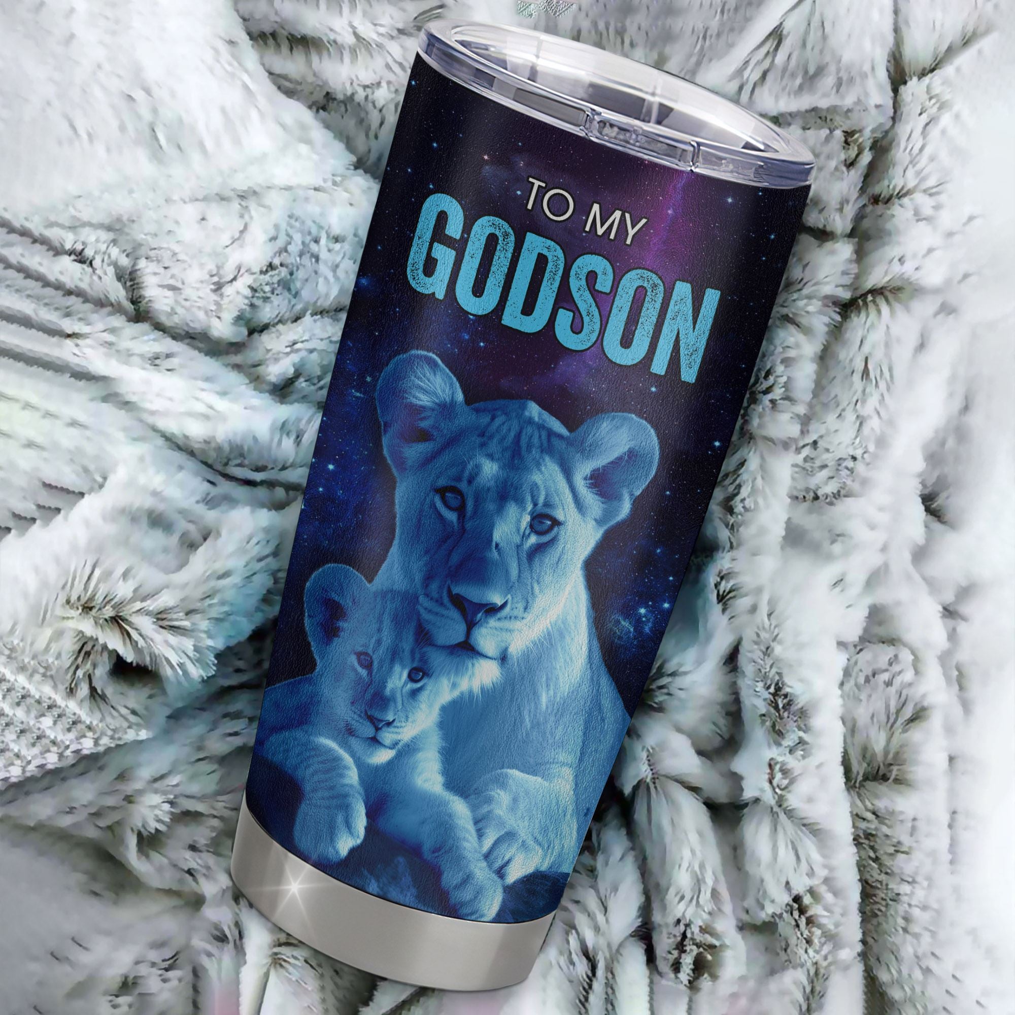 Personalized To My Godson Tumbler From Godmother Aunt Stainless Steel Cup Sometimes It's Hard Lion Godson Gift Birthday Graduation Christmas Custom Travel Mug | siriusteestore