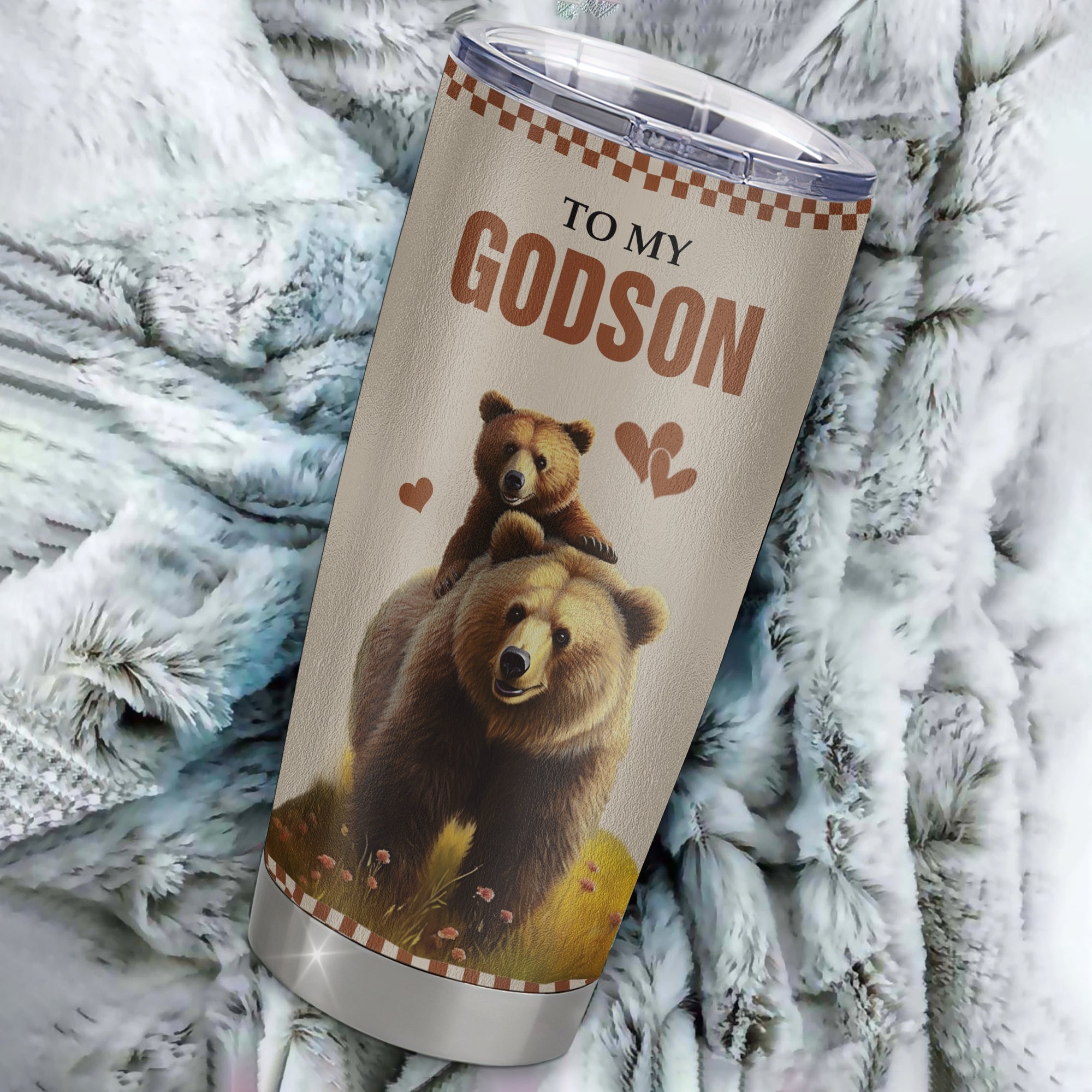 Personalized To My Godson Tumbler From Godmother Aunt Uncle Stainless Steel Cup This Old Bear Love You Godson Birthday Gifts Graduation Christmas Custom Travel Mug | siriusteestore