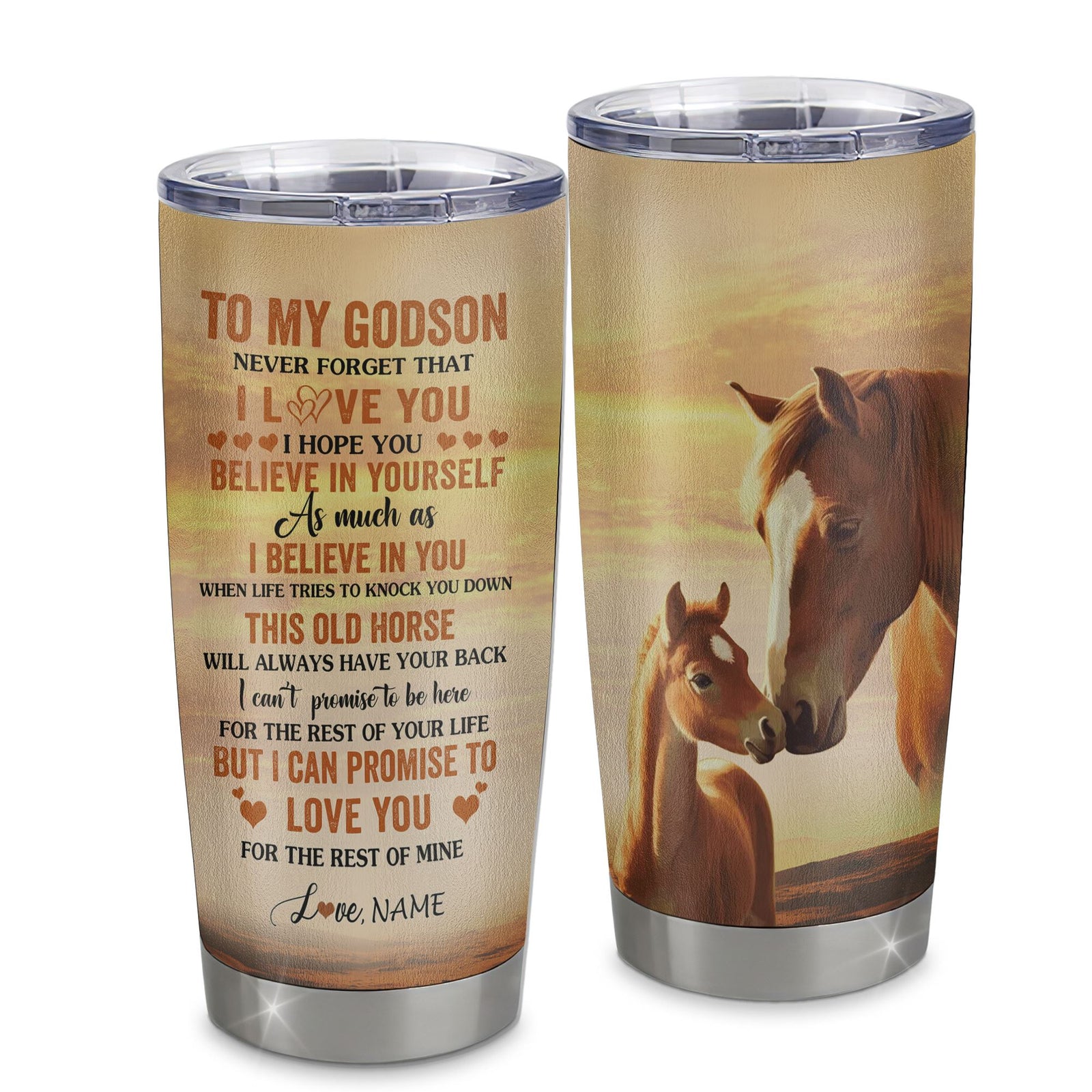 Personalized To My Godson Tumbler From Godmother Aunt Uncle Stainless Steel Cup This Old Horse Love You Godson Birthday Gifts Graduation Christmas Custom Travel Mug | siriusteestore