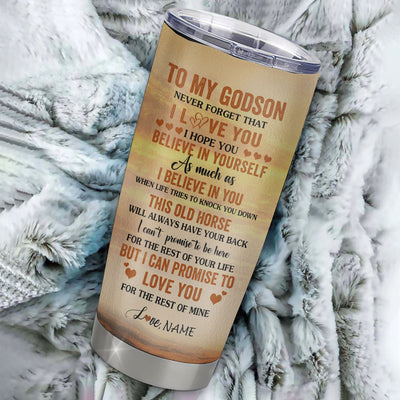 Personalized To My Godson Tumbler From Godmother Aunt Uncle Stainless Steel Cup This Old Horse Love You Godson Birthday Gifts Graduation Christmas Custom Travel Mug | siriusteestore