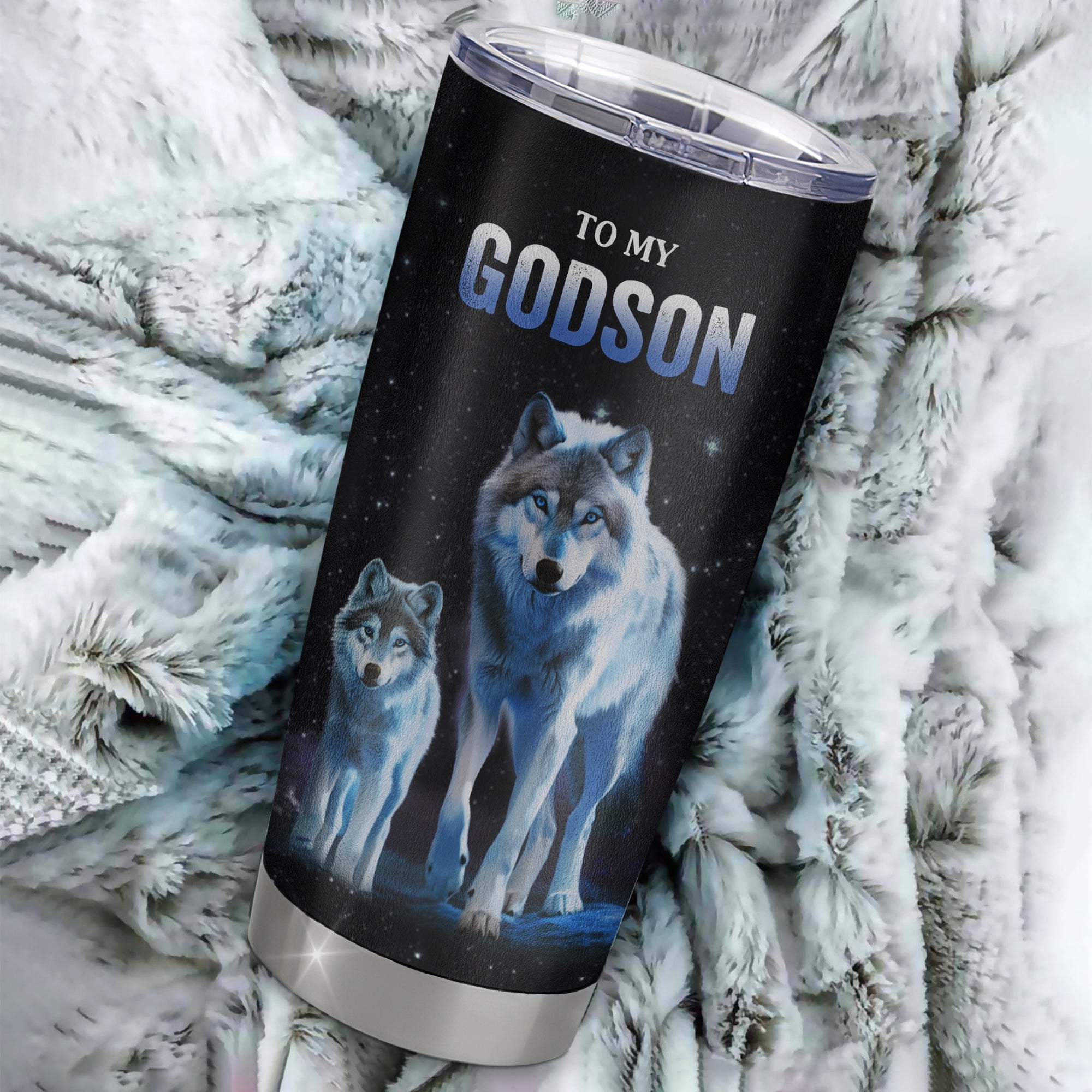 Personalized To My Godson Tumbler From Godmother Aunt Uncle Stainless Steel Cup Whenever You Feel Wolf Godson Birthday Gifts Graduation Christmas Custom Travel Mug | siriusteestore