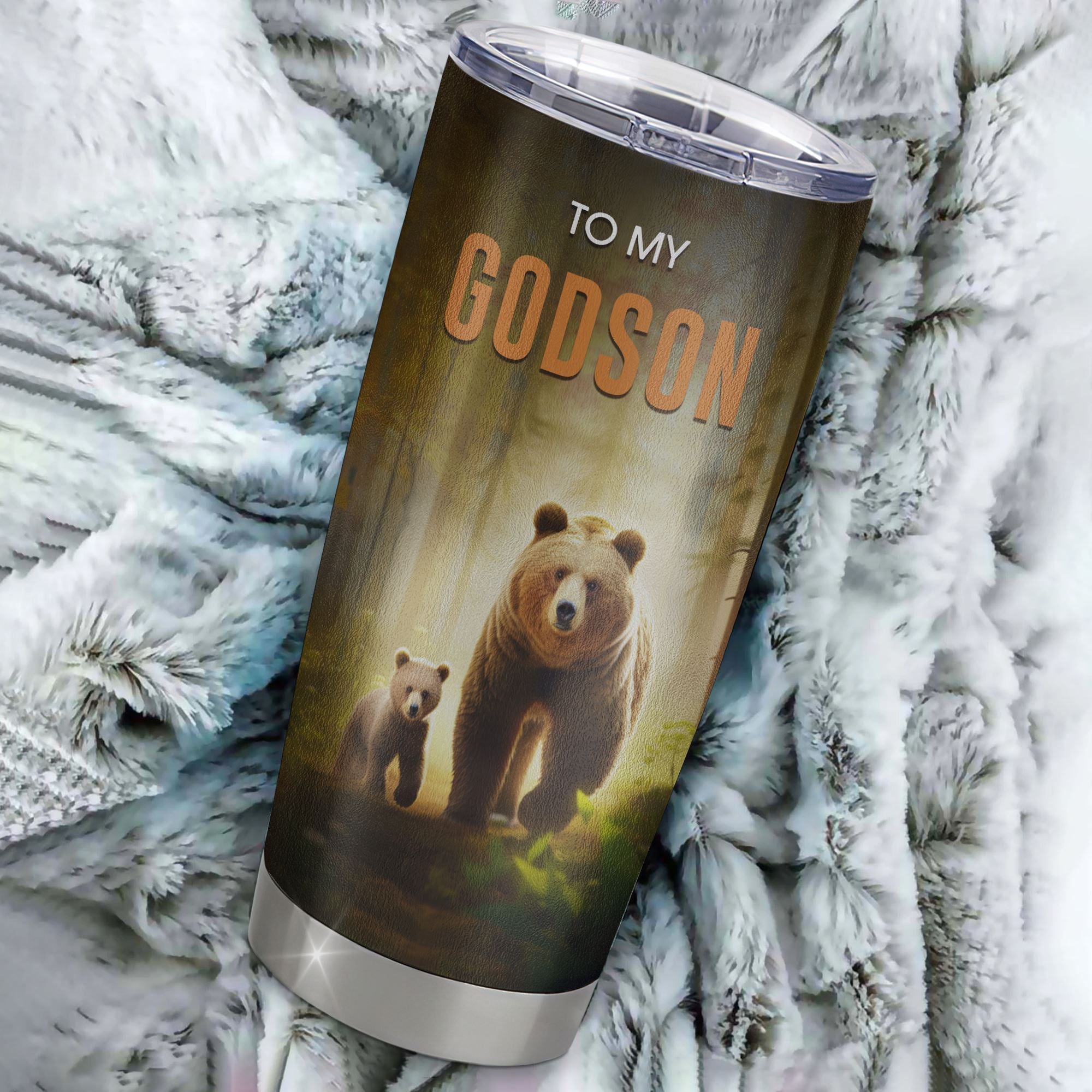 Personalized To My Godson Tumbler From Godmother Godfather Stainless Steel Cup Whenever You Feel Bear Godson Birthday Gifts Graduation Christmas Custom Travel Mug | siriusteestore