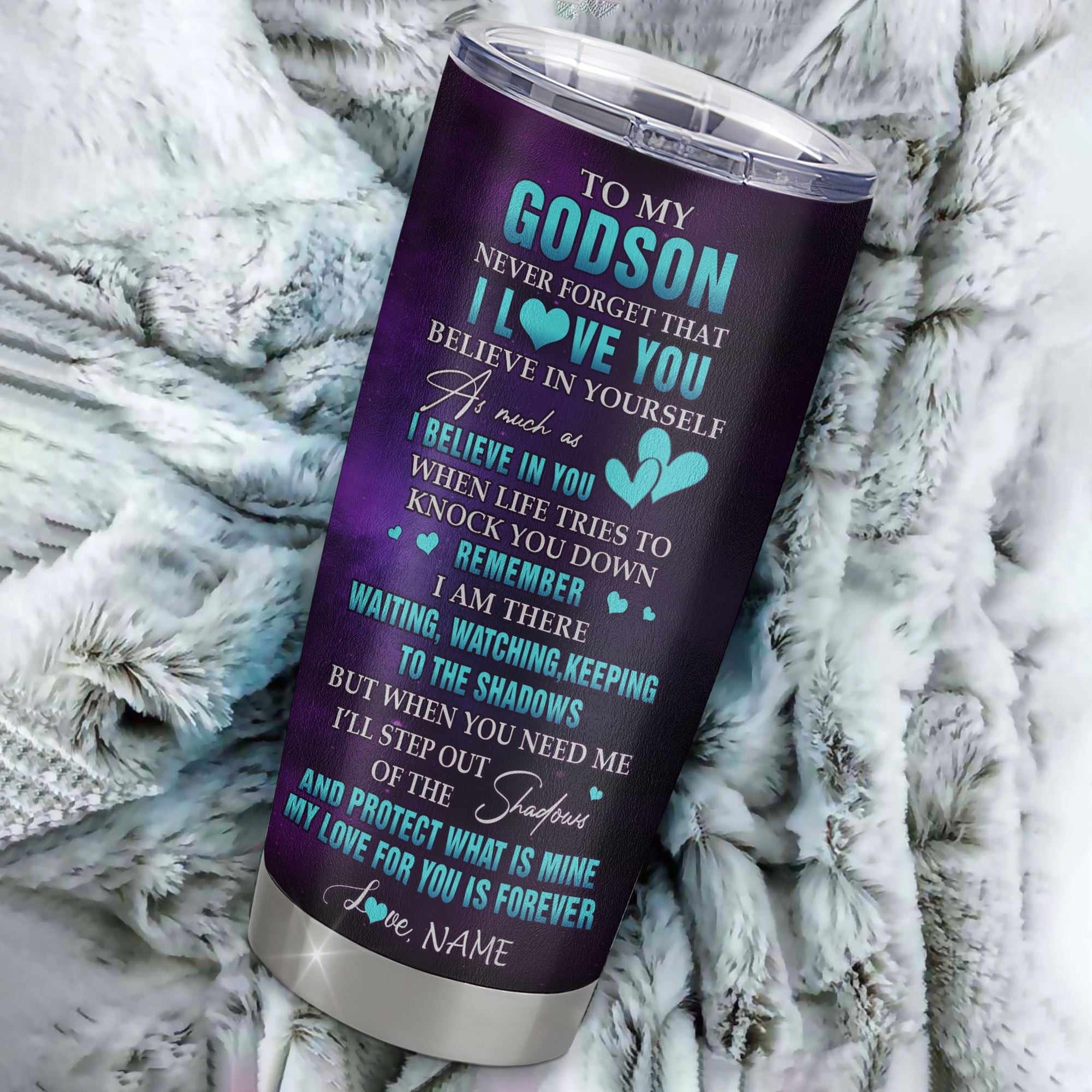 Personalized To My Godson Tumbler From Godmother Godfather Stainless Steel Cup Wolf Moon My Love For You Is Forever Godson Birthday Gifts Christmas Custom Travel Mug | siriusteestore