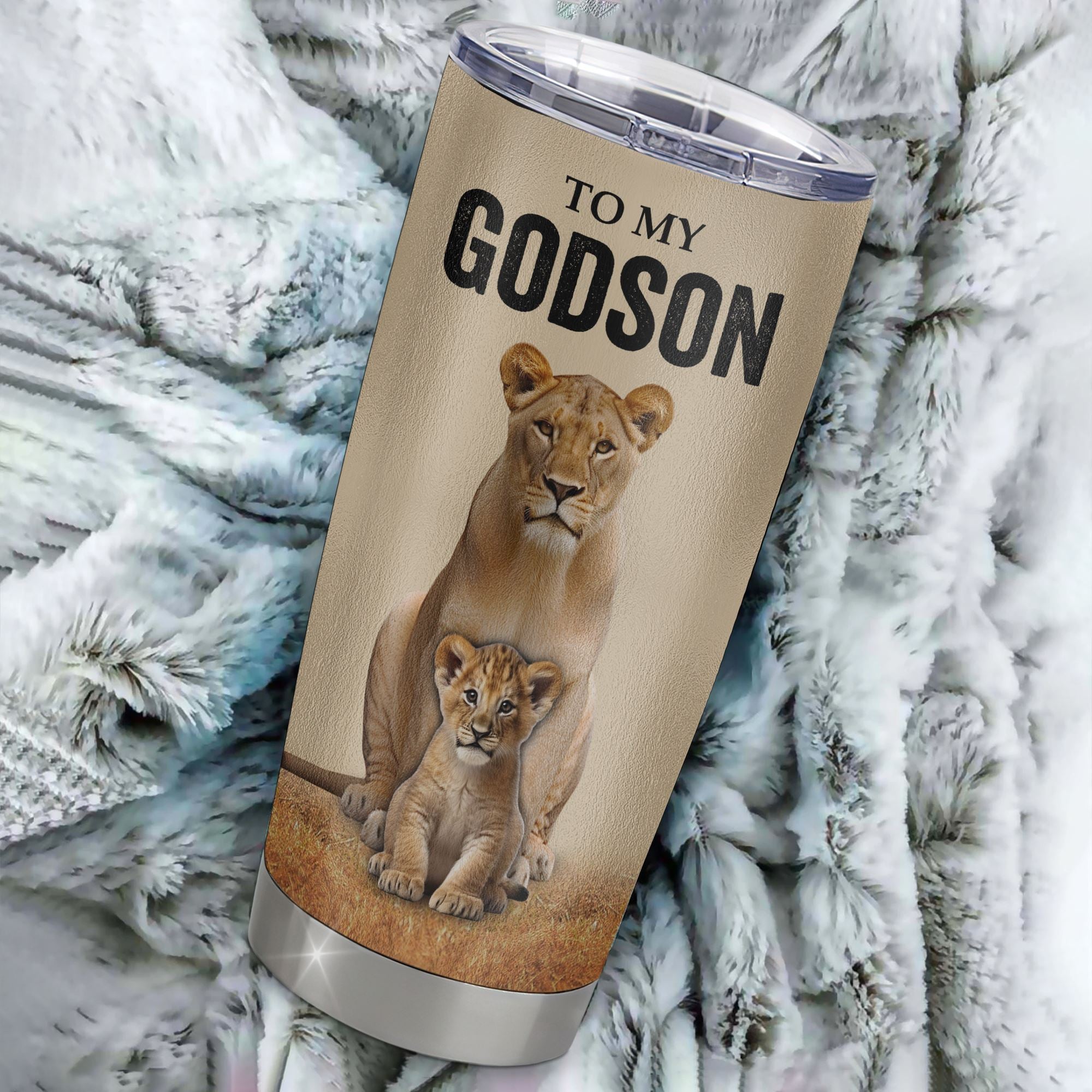 Personalized To My Godson Tumbler From Godmother Lion Stainless Steel Cup Never Forget That I Love You Godson Birthday Gifts Graduation Christmas Custom Travel Mug | siriusteestore
