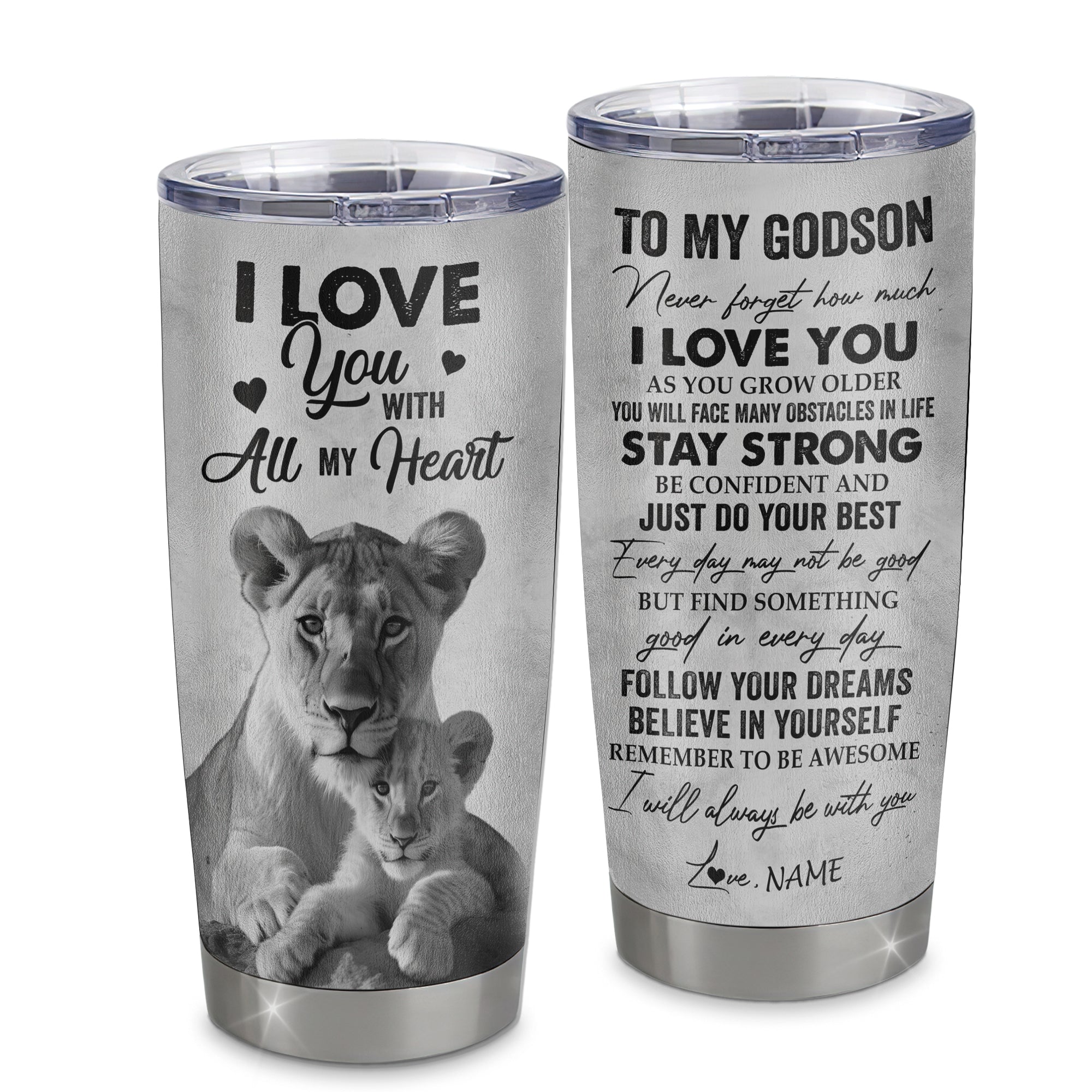 Personalized To My Godson Tumbler From Godmother Stainless Steel Cup I Love You With All My Heart Godson Birthday Graduation Christmas Travel Mug | siriusteestore