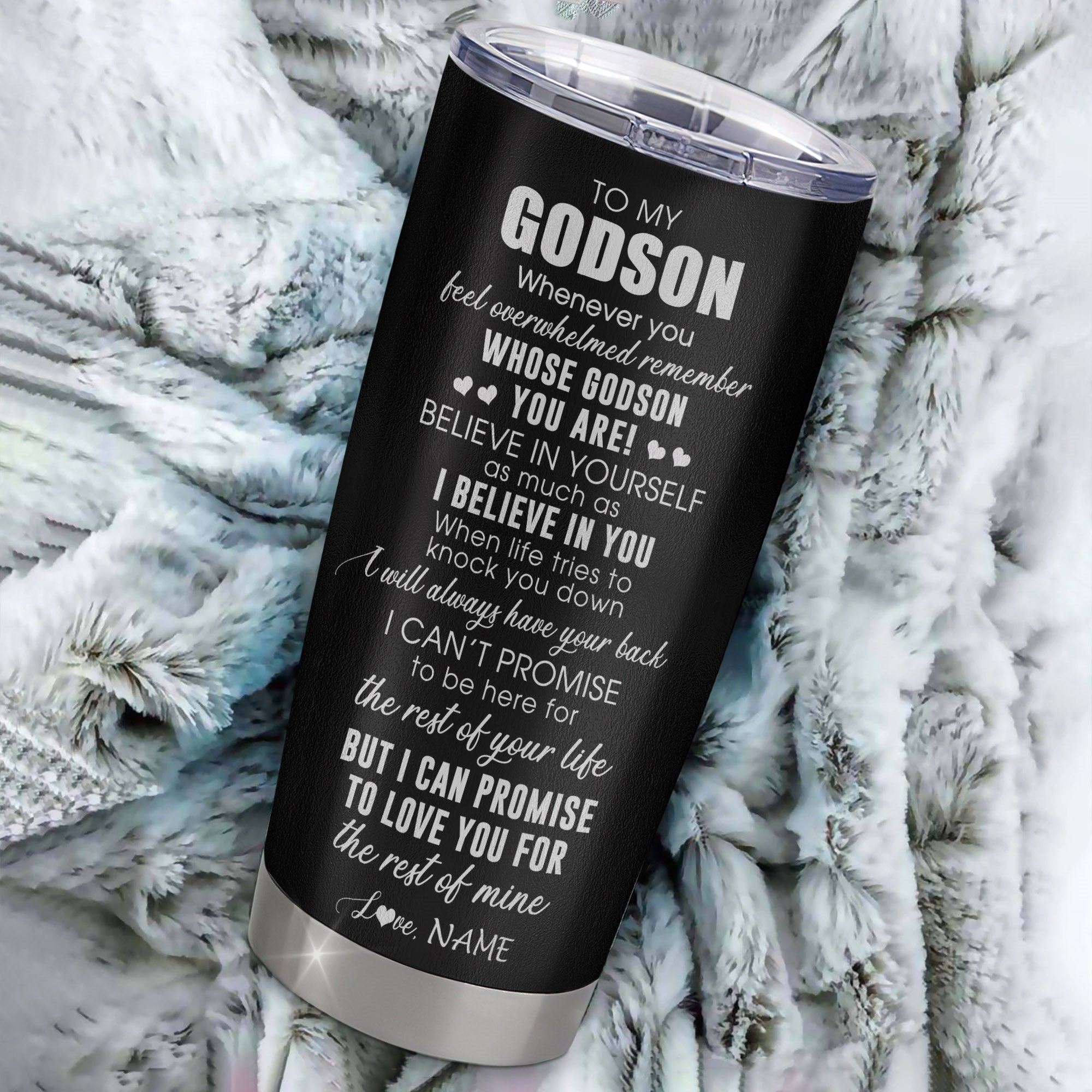 Personalized To My Godson Tumbler From Godmother Stainless Steel Cup Whenever You Feel Overwhelmed Godson Birthday Graduation Christmas Travel Mug | siriusteestore